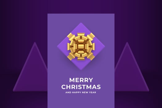 Stylish purple Merry Christmas gift box top view greeting card design realistic 3d icon vector