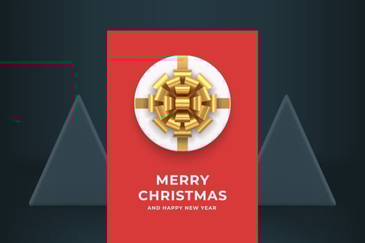 Premium red modern Merry Christmas greeting card white round gift box realistic 3d icon vector