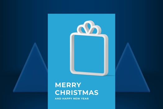 Blue elegant Merry Christmas greeting card present frame toy realistic 3d icon illustration vector