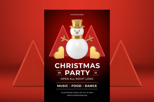 Red premium Christmas nightclub party promotion flyer template snowman bauble 3d icon vector