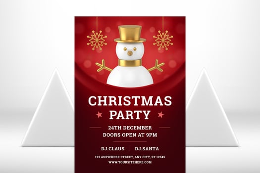 Premium snowman bauble Christmas disco party winter holiday promo flyer template 3d icon vector