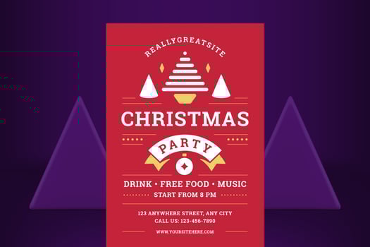 Christmas party promotion red vintage flyer template geometric shape decorative design vector