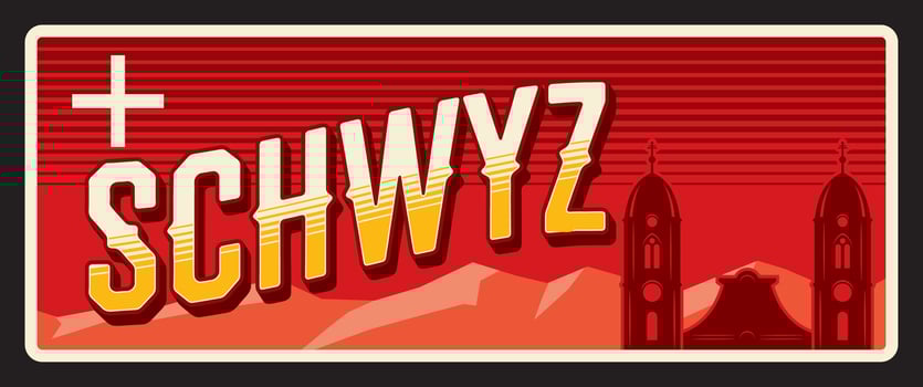 Switzerland Schwyz canton tin sign, travel plate vector