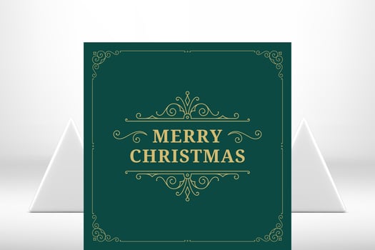Green premium Merry Christmas vintage greeting card curved antique ornate design vector