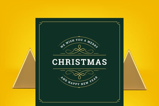 Merry Christmas congratulations green vintage curl ornate greeting card illustration vector