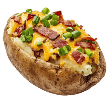 Baked stuffed potato with bacon cheese and green onion transparent background png
