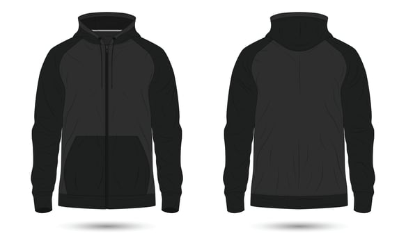 Black zipper hoodie jacket mockup front and back view vector