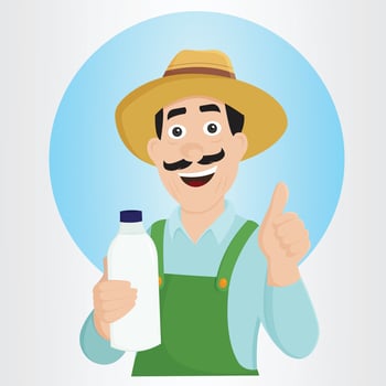Farmer characters show off their high-quality dairy products vector