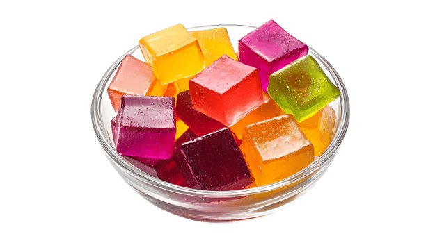 gummy bears in a glass bowl on a transparent background png