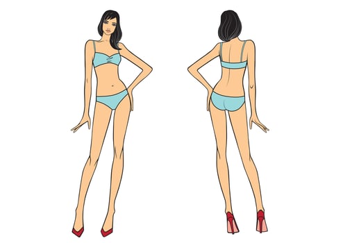 Full length front, back view of a standing woman vector
