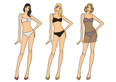 Set of a standing woman in underwear vector