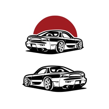 Japanese 90s Sport Car Rear View Design Art Illustration. Best for Automotive Tshirt Design Illustration vector