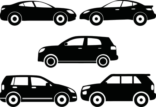 Set of silhouette automobile illustration. Car icon set. vector