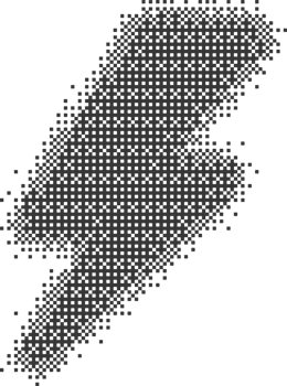 Pixel pattern lightning shape. Textured with bitmap Y2k dither gradient. Retro flash with old computer game graphic effect. Halftone grunge illustration png
