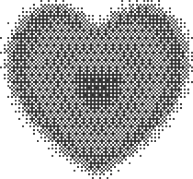 Pixel pattern shape. Textured with bitmap Y2k dither gradient. Retro heart with old computer game graphic effect. Halftone grunge illustration png