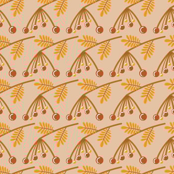 Autumn seamless pattern with ashberry, rowanberry, cozy fall elements, cute hand drawn pattern vector