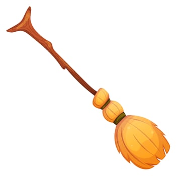 Witch broom cartoon illustration isolated on white. Halloween magic broomstick. vector