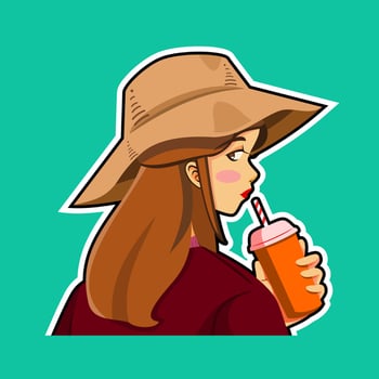 girl in hat was carrying a drink and glancing behind her vector