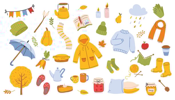 Autumn elements set. Cozy fall stickers. illustration of autumn elements set. Cozy. illustration. vector
