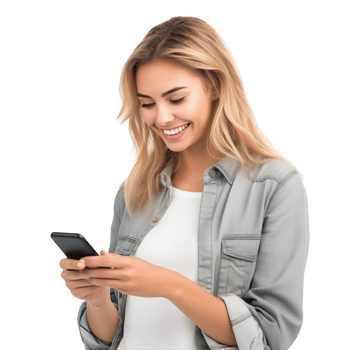 A woman smiling while using her phone png