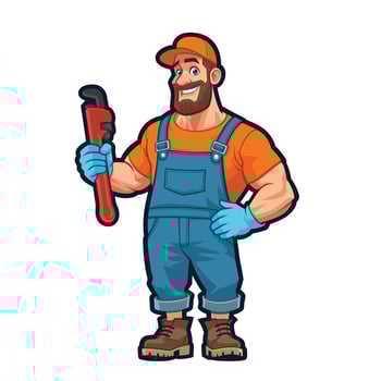 Handyman with Big Muscles Carrying a Big Pipe Wrench vector