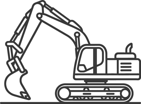 Black and white line art illustration of an excavator vector