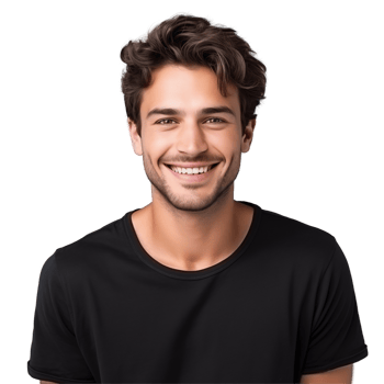 A man in a black t - shirt smiling png