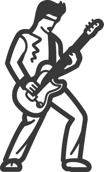 A black and white illustration of a man playing an electric guitar vector