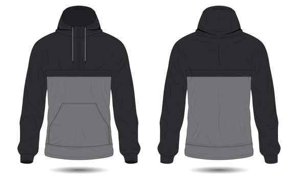 Modern black and grey raincoat mockup front and back view vector