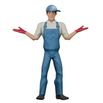 Male Automotive Artist 3D Model. A male mechanic stands with both his hands raised to the side. Mechanic Cartoon png