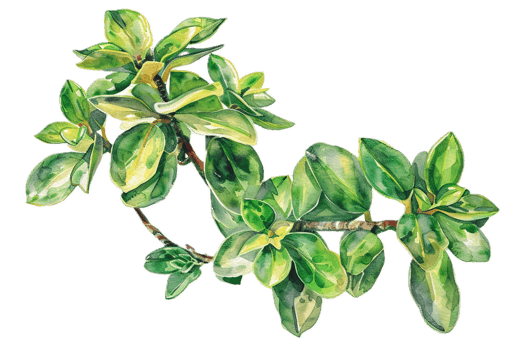 Close-up of Glossy Green Succulent Leaves. png