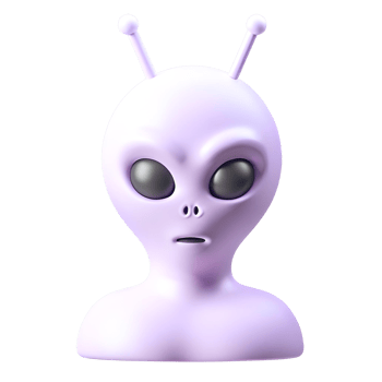 An alien head with large eyes and a purple color png