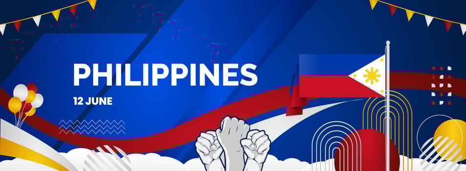 Happy Philippine National Holiday. Banner with geometric ornaments for Philippine Day celebration vector