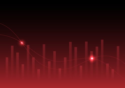 Economic critical crisis concept. The lower line graph and shiny on red background. Recession financial, cryptocurrency, gold, and the stock market. Losing money and cash. vector