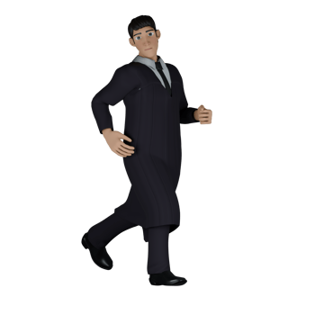 Illustrated 3D Judge. A male judge walks with his left hand raised slightly, showing a natural movement when walking. Male Justice Figure png