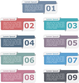 Set of nine design elements with numbers and text vector