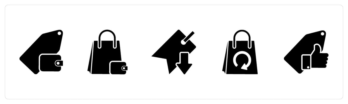 A set of 5 Business icons as wallet tag, shopping, download tag vector