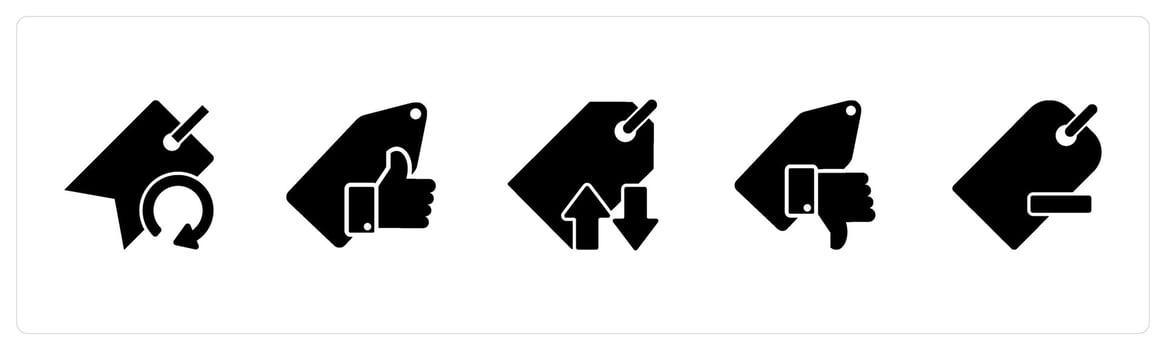 A set of 5 Business icons as refresh tag, approved tag, synchronize tag vector