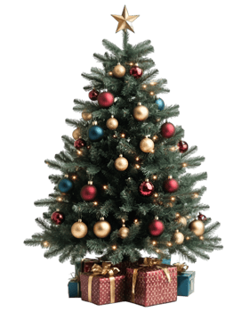 A christmas tree with presents and ornaments png