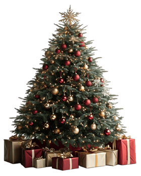 A christmas tree with presents and decorations png