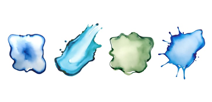 Set of blue green watercolor shapes, stains, blobs. Hand drawn watercolor abstract splash vector
