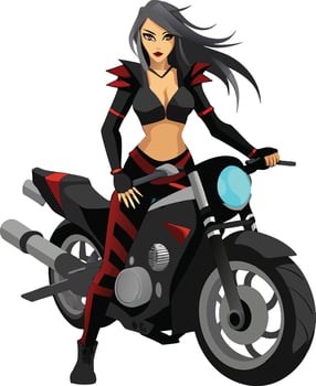Stylish Gang Female Biker on Black Red Motorcycle vector