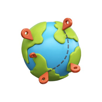 Navigation on the world map indicating location or route, 3D planet earth with pin png