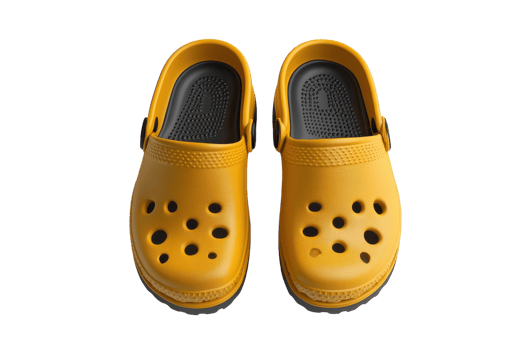Bright yellow slip-on clogs on a plain background showcasing their unique design and comfort png