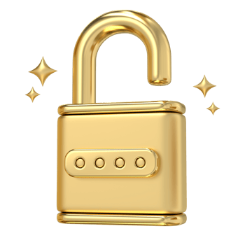 Golden Unlocked Padlock, A gleaming symbol of access and security, this 3D rendering of an unlocked padlock shimmers with potential png