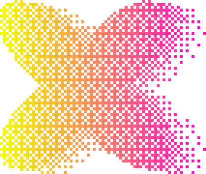 Pixel pattern flower shape. Textured daisy with bitmap Y2k dither gradient. Retro with old computer game graphic effect. Halftone illustration png
