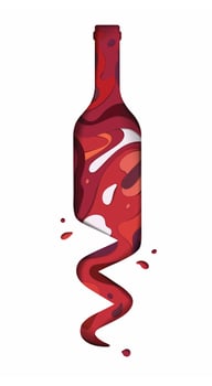 Decorative vivid wine with splash corkscrew carved on white paper with colorful abstract graphics on the background vector