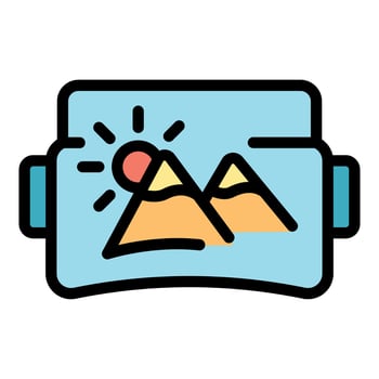 Vr glasses showing mountains and sun virtual reality concept vector