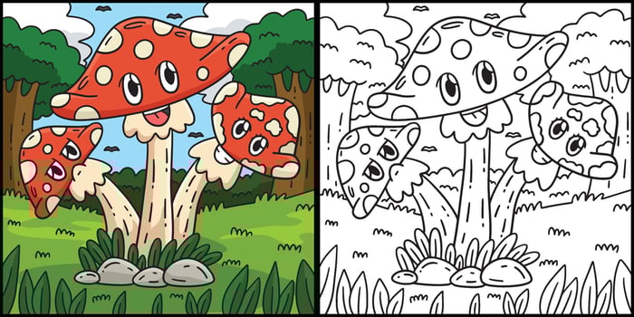 Mushroom Siblings Coloring Page Illustration vector