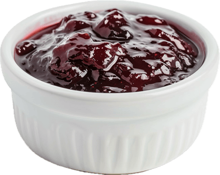 Sweet Blackberry Jam in White Dish. png